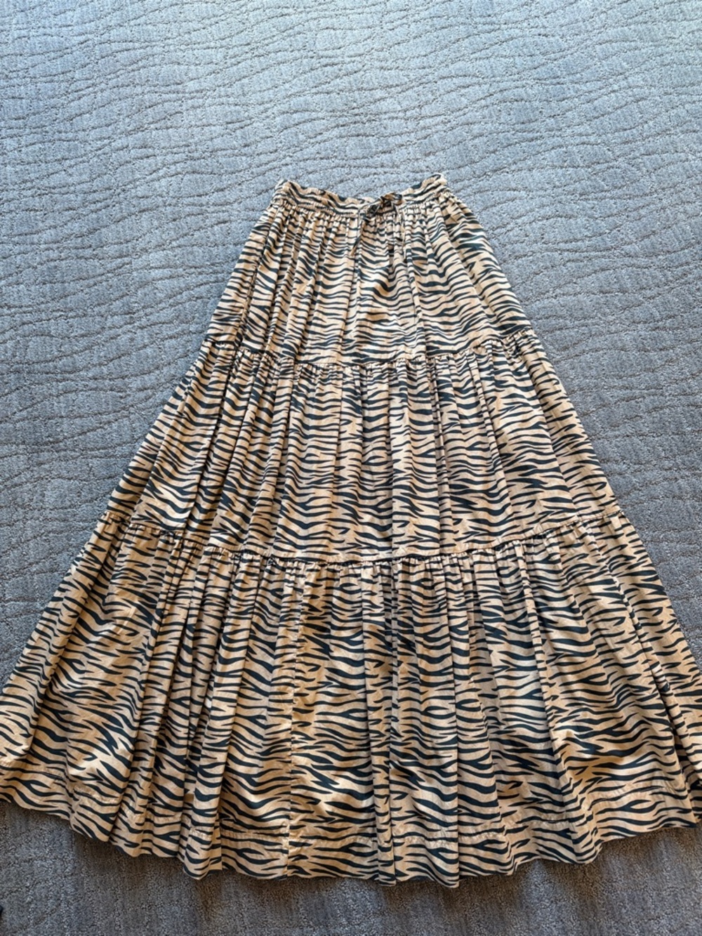 S/W/F Tiered Maxi Skirt in Beige and Black Zebra Print with Pockets